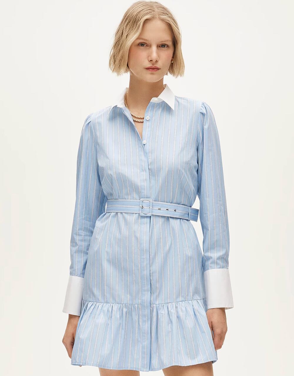 J.Crew Petite Tiered Shirt Dress in Striped Cotton Poplin Blue US 2P NWT
